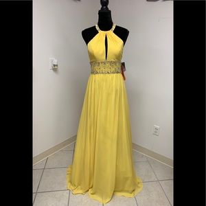 Sz 6-8 Mori Lee Bright Yellow Hi Neck Backless Prom Homecoming Formal Dress NWT